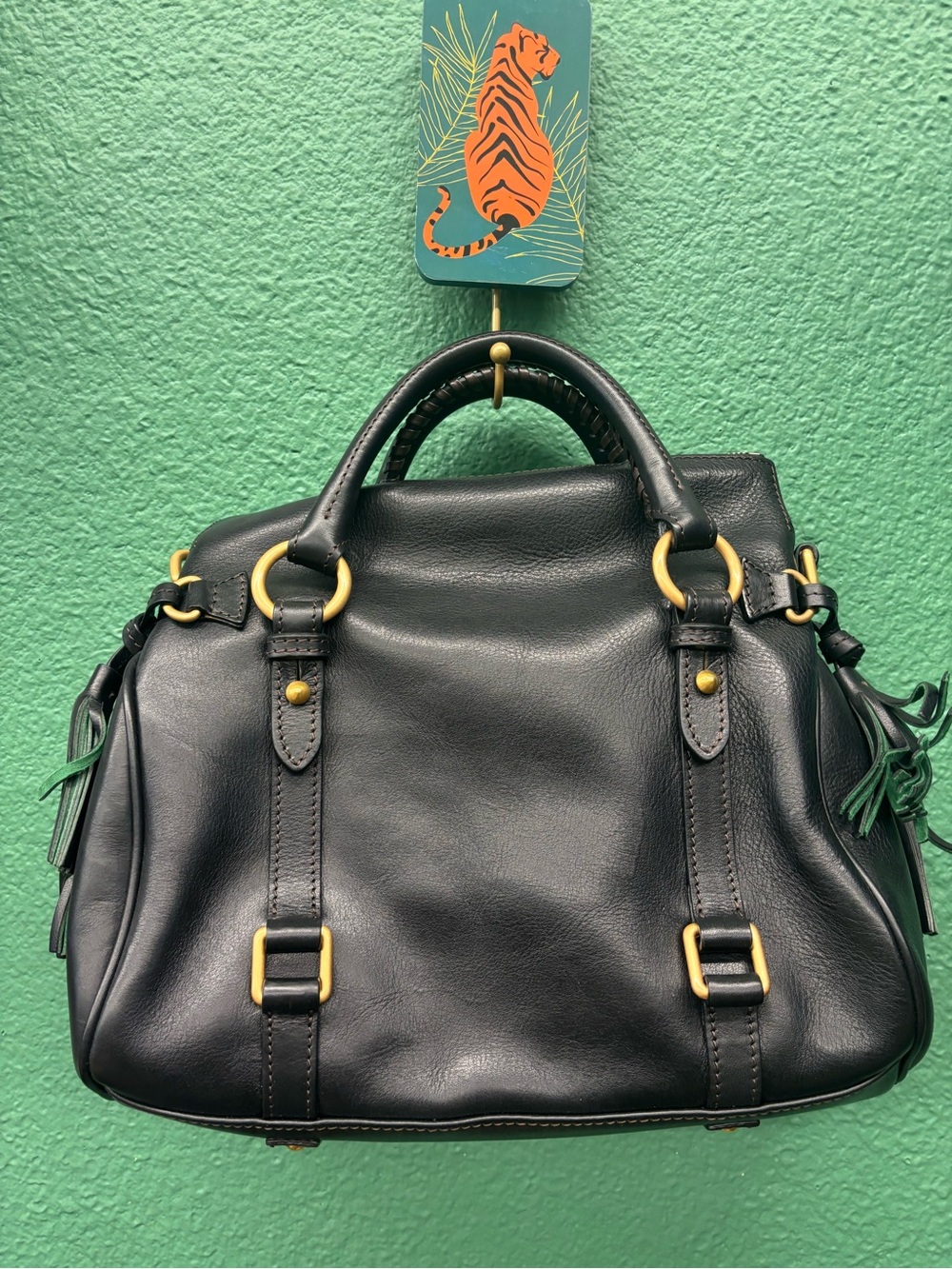 Dooney & Bourke Black Leather Satchel with Gold Hardware